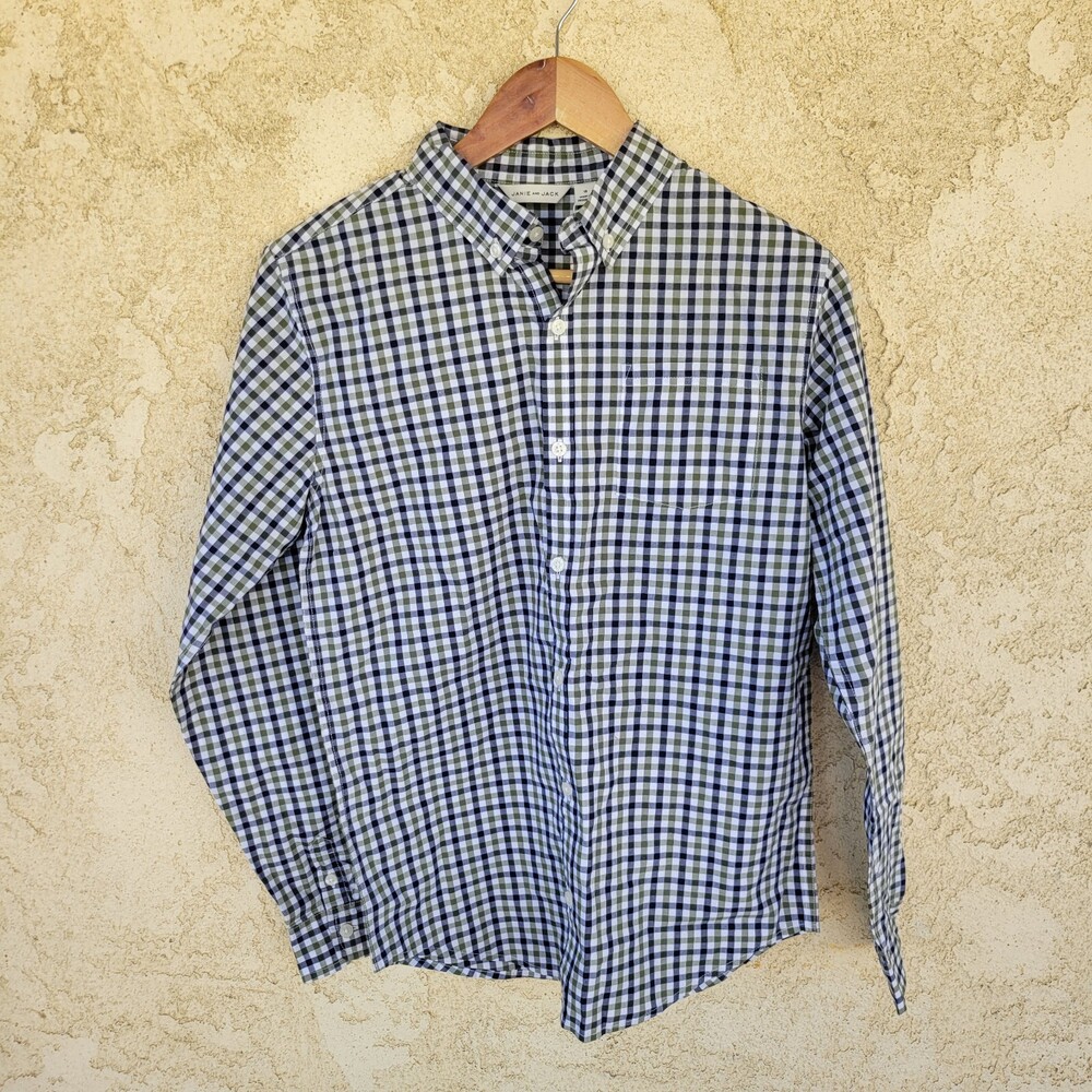 Janie and Jack Boys Gingham Preppy Button Down Dress Shirt, Size 18 NWT